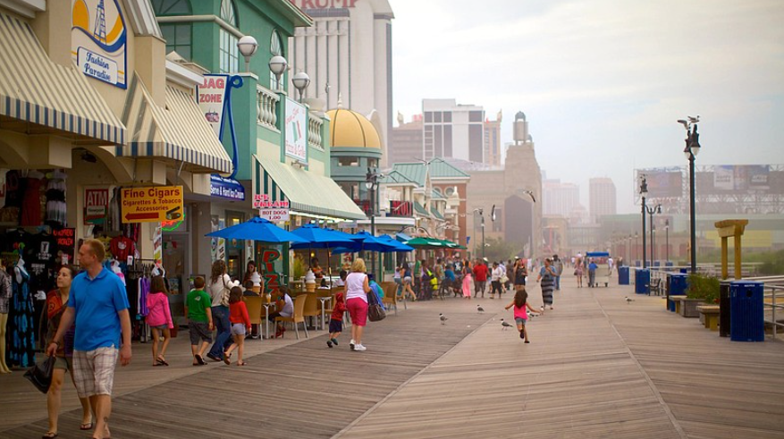 Atlantic City Boardwalk aerial view along the oceanfront