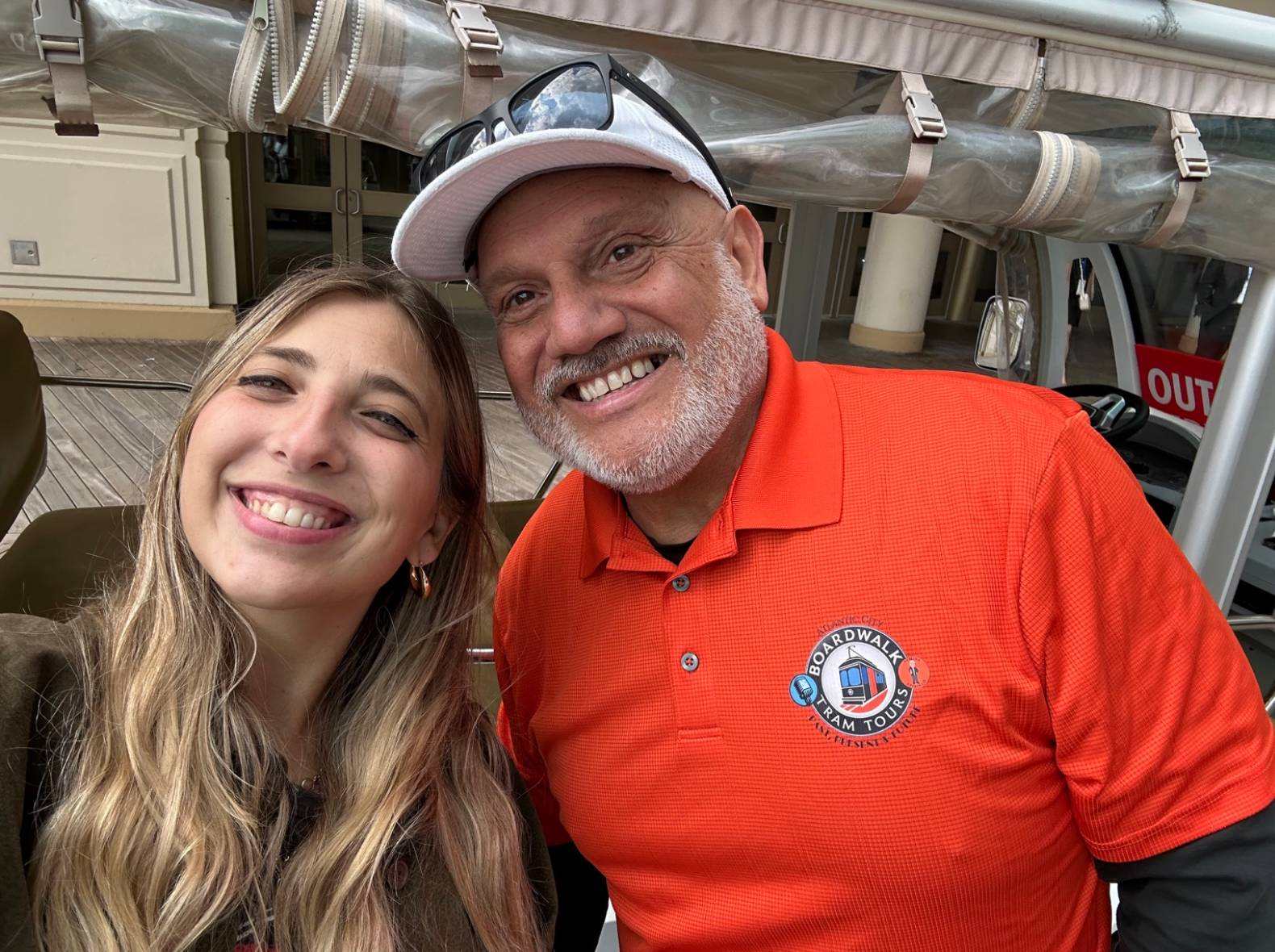 Jessica Chapel and AC Mike on the Atlantic City Boardwalk Tram Tour