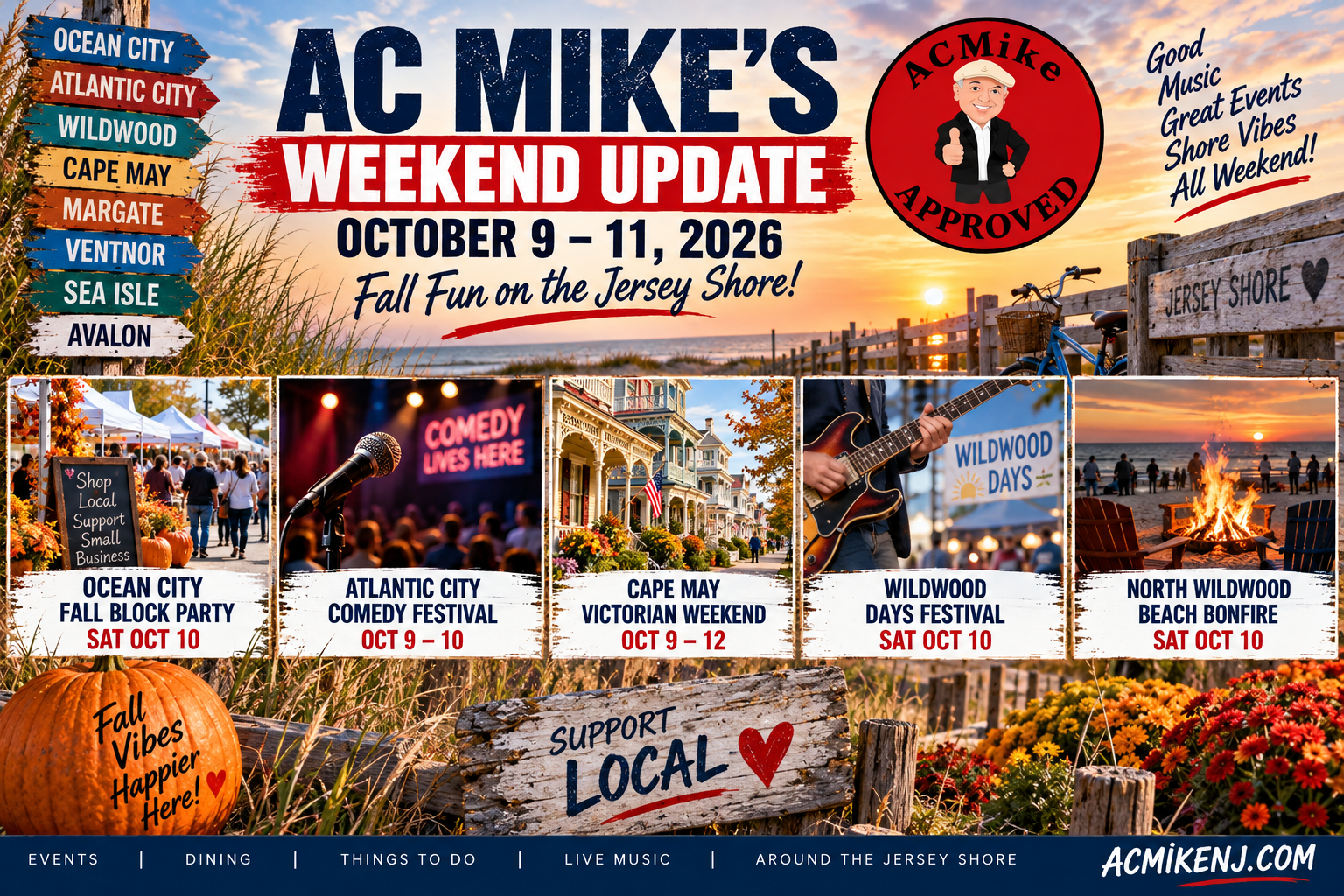 Read more about the article AC Mike’s Weekend Update: Comedy, Concerts & Fall Shore Festivals (October 9–11, 2026)